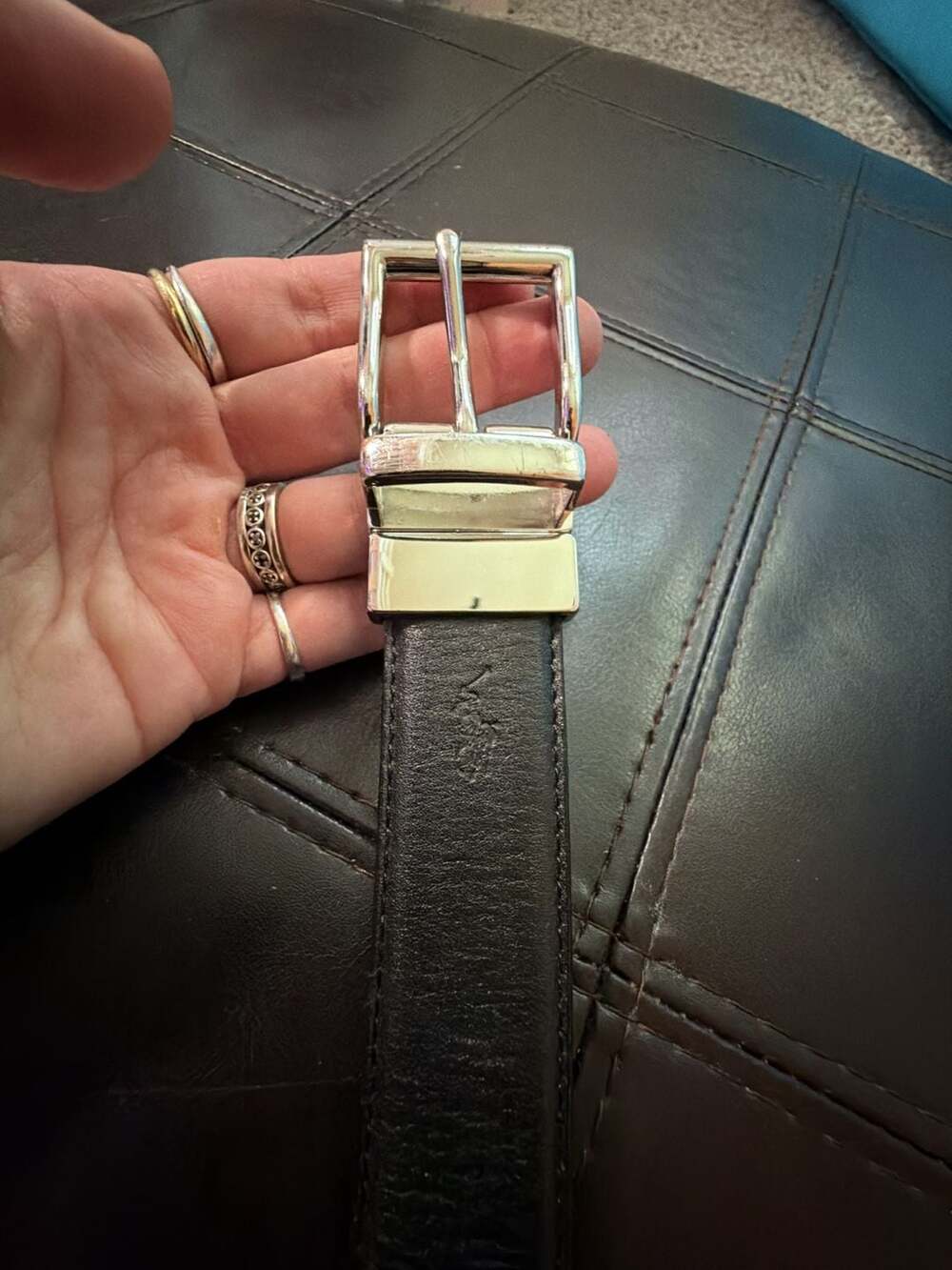 Ralph Lauren Men's Reversible Leather Belt Black and Brown Silver Buckle